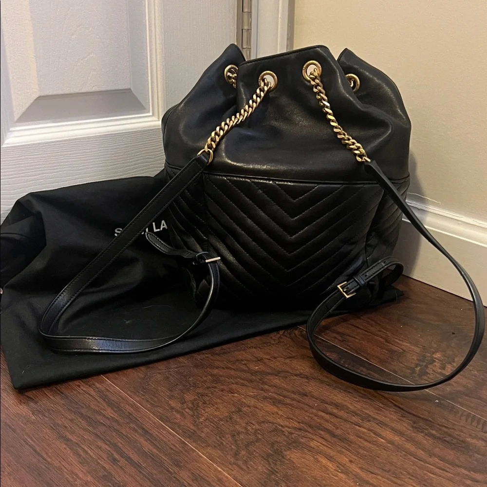 Saint Laurent Quilted Black Backpack with Gold Accents - Picture 3 of 3